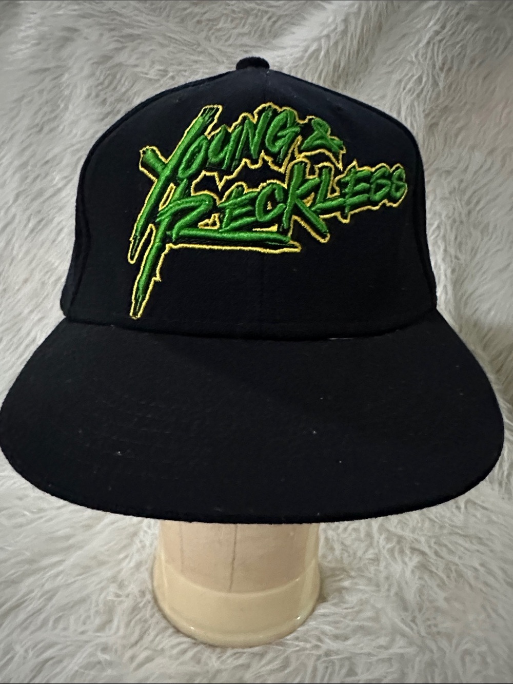 Young & Reckless Black Snapback Hat with Green and Yellow Embroidered Logo